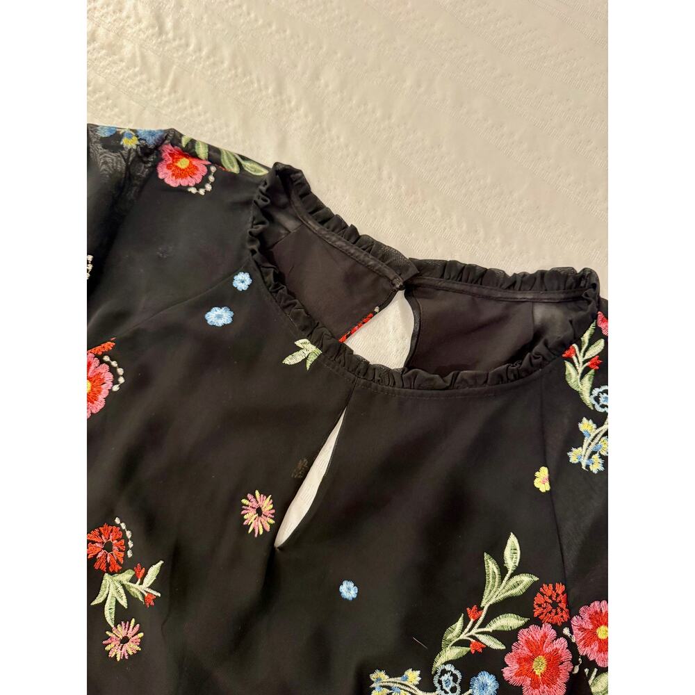 Kensie Black Embroidered Chiffon Dress Women's 16 Wedding Guest Party Graduation - Picture 12 of 16
